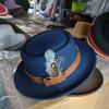 Vintage Pork Pie Hat Men feather fedora hat Webbing Decorative flip-brim Felt hats Panama Gentlemen women Church Jazz Hat