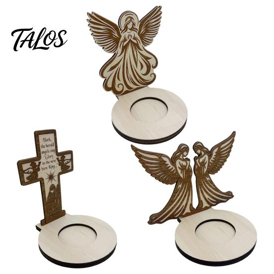 Poplar Plywood Ornaments Wooden Candle Holder, Praying Angel Tabletop Tealight Stand, Religious Gift Ideas Decorative Candlestick for Mantel,