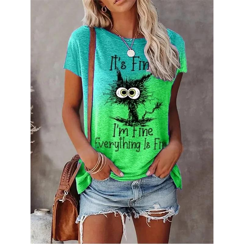 3D Printed T-Shirt - Women's Streetwear - Summer Cartoon Cat Casual Fashion - Short-Sleeved T-Shirt Top
