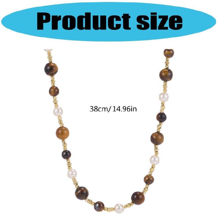 Stylish Tigers Eye Bead Necklace With Round Pearls Professional Craftsmanship Sturdy Hand strung Beaded Necklace