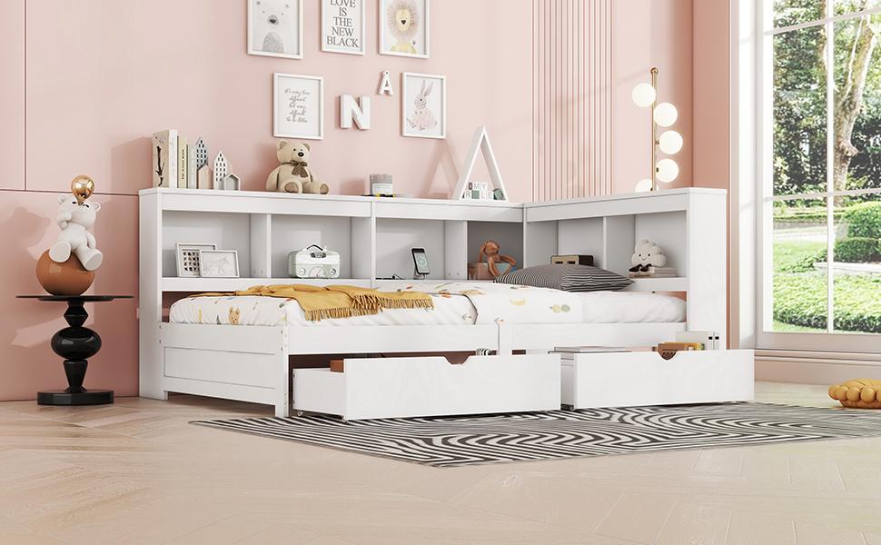 Daybed, 90 X 200 Cm, Sofa Bed, Day Bed with Two Drawers, with Socket and 2 USB Ports, Bed with Slatted Frame (without Mattress), Chipboard, White