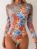Women's Long Sleeve One-Piece Bikini Swimsuit with Printed Triangle Pants