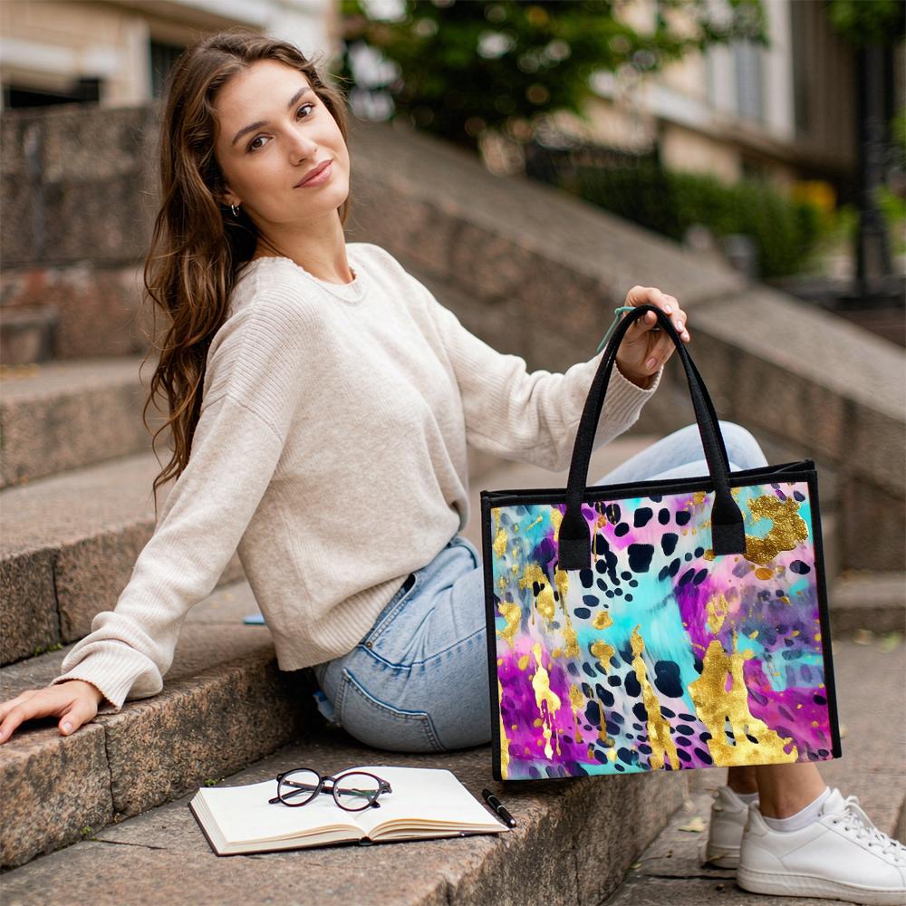 Fashion Colorful Leopard Print Tote Bag Casual Large Capacity Portable Shoulder Handbag for Daily Use