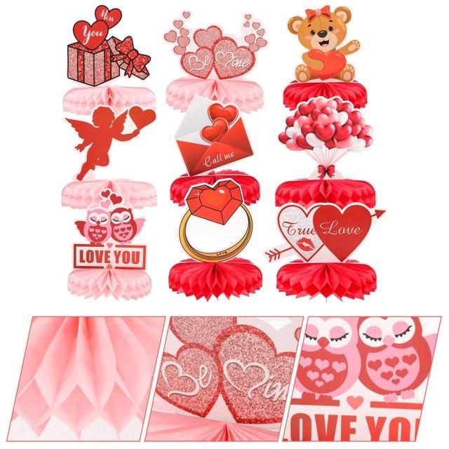 9pcs Valentine's Day Honeycomb Centerpieces Decoration Valentine Party Supplies