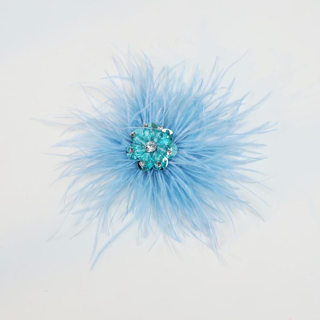 Colorful Crystal Flower Ostrich Feather Brooch for Stage Performance
