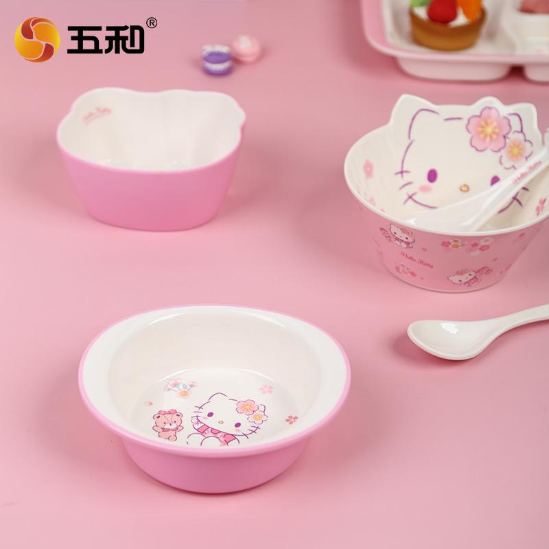 For Hello KittyTableware Cute Cherry Blossom Children Cartoon Tableware Rice Salad Bowl Water Cup Spoon Anti-scalding Plate