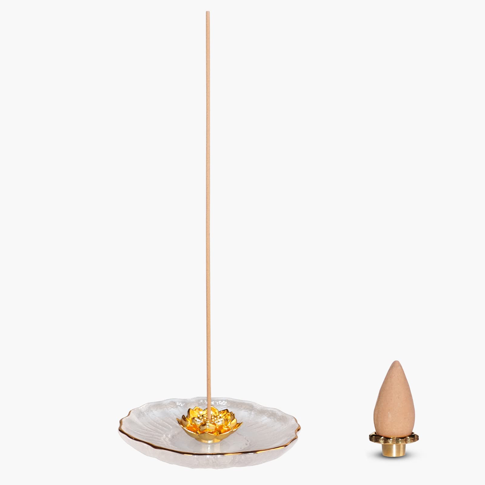 

Stylish glass incense holder with lotus flower incense holder, perfect for office, entryway, or home decor. A perfect housewarming gift or thank you