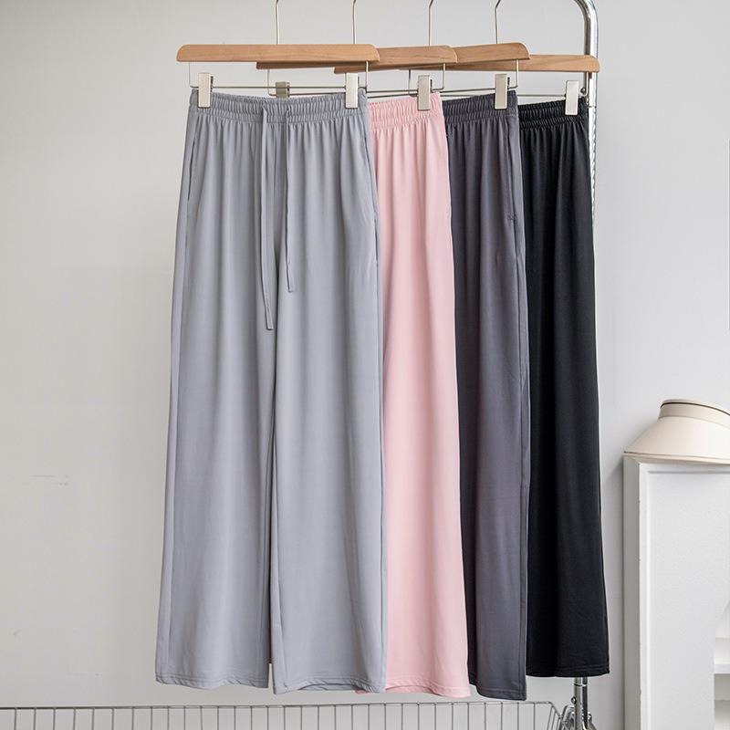 Pink ice silk sunscreen wide-leg pants women's summer thin new high waist drape anti-mosquito cool mask pants