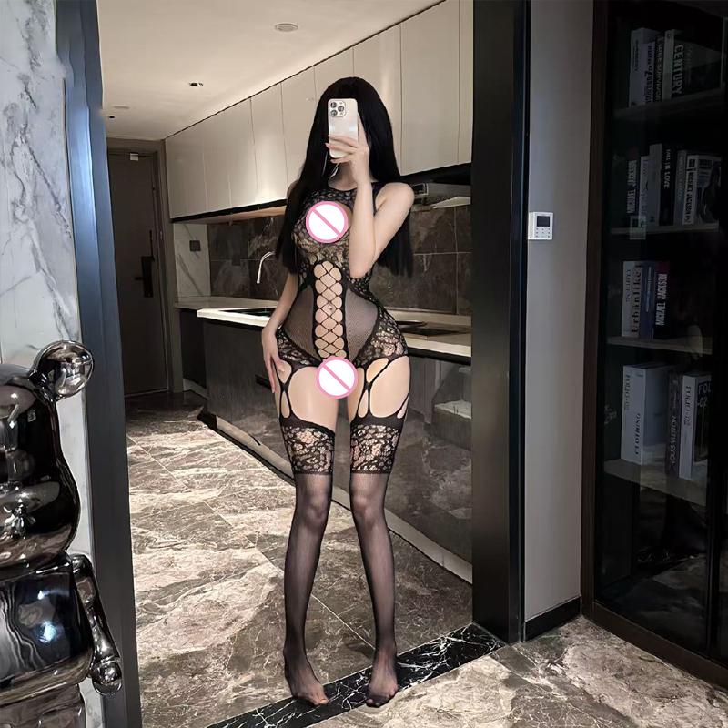 Sexy Burst Models Erotic Lingerie Female Foreign Trade Open Gear Body Stockings Large Size See-through Erotic Net Clothes
