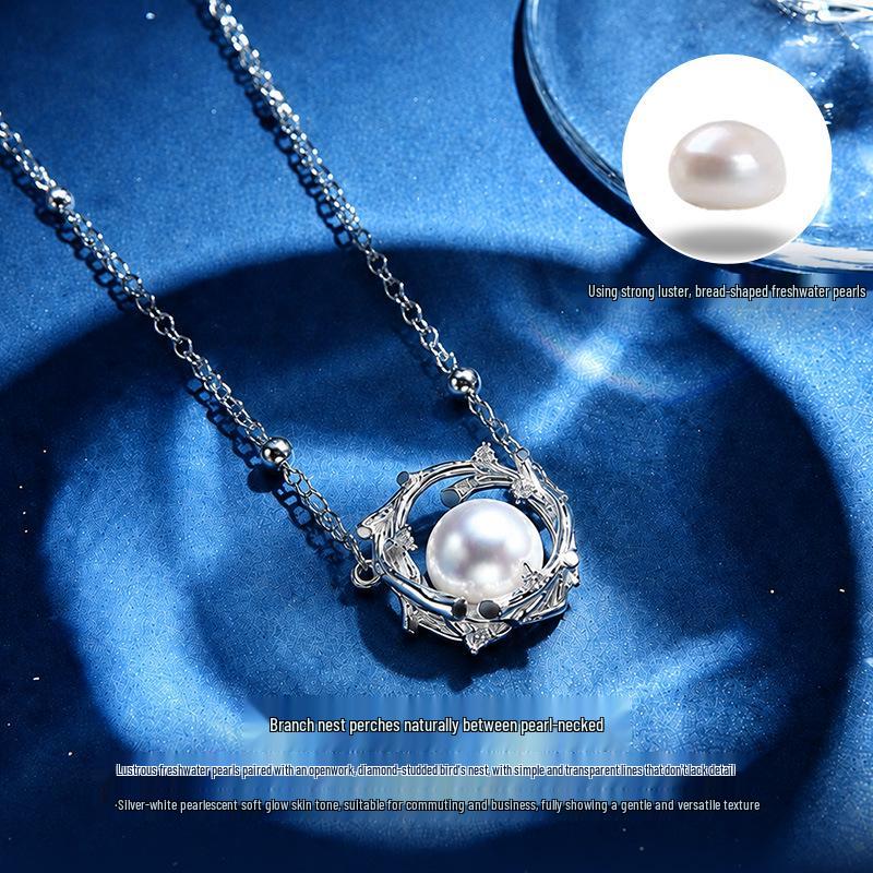 Retro French Luxury Freshwater Pearl Necklace with S925 Silver Branch Design for Women
