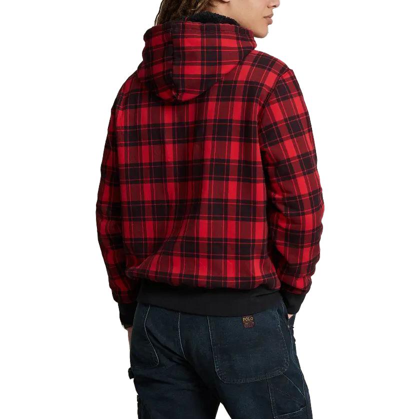 Polo Ralph Lauren Plaid Pile Fleece Hoodie With Logo Embroidery Men Hoodies Red MNPOKNI16823-211