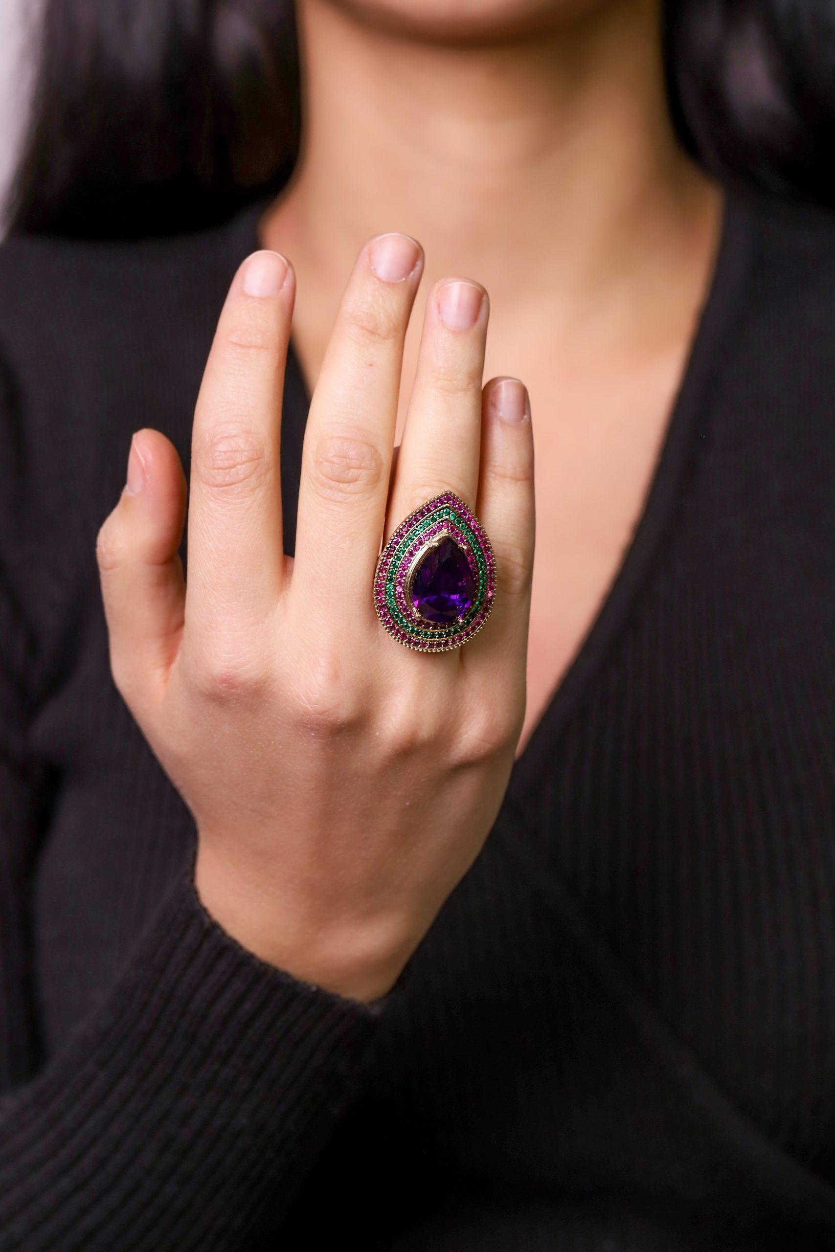 

Женское кольцо из стерлингового серебра 925 пробы с фиолетовым аметистом серии Drop Series