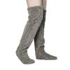 Thigh High Fuzzy Socks Solid Color Fleece Over Knee Long Stockings Cable Pattern Furry Home Sleeping Socks for Women