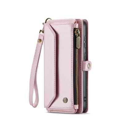 Etui skórzane CASEME C36 na Samsunga Galaxy S25+ z zamkiem błyskawicznym, wieloma przegródkami na karty, pokrowiec na telefon ze smyczami