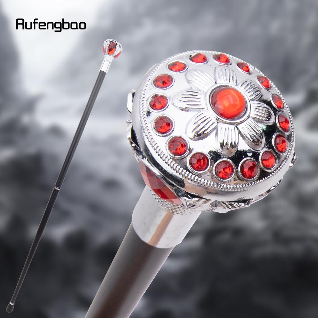 Weiß Roter Blumenball Mode Spazierstock Dekorativer Stock Cospaly Vintage Party Modischer Spazierstock Krummstab 91cm