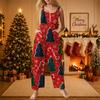 Women's Casual Sleeveless Cotton Jumpsuit with Christmas Print