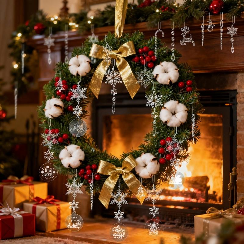 27Pcs Shatterproof Crystal Snowflakes Icicle Hanging Decorations Christmas Tree Ornament Winter Festival Decors