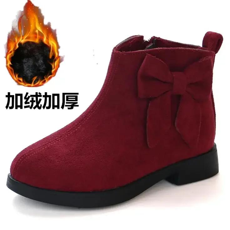 2025 Girls Fashion Boots Leather Sport Shoes For Girls Children Warm Boots Fashion Soft Bottom Princess Snow Boots Kids Sneakers