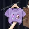 KPop Demon Hunters Child Short Sleeve T-shirt Movie Themed A-Z Letter Print Polyester Tops Girls Kawaii Casual Round Neck Tees