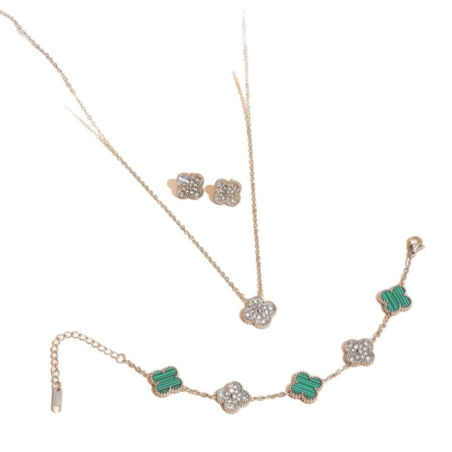 Stal Tytanowa Nieblaknący Czterolistna Koniczyna Kolczyki Naszyjnik i Bransoletka Zestaw Elegancki i Luksusowy Łańcuszek na Obojczyk