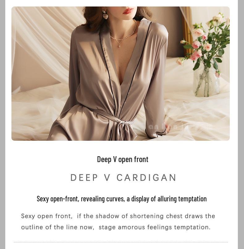 Summer Women's Luxury Silk-Like Cardigan Robe & Pajamas Set