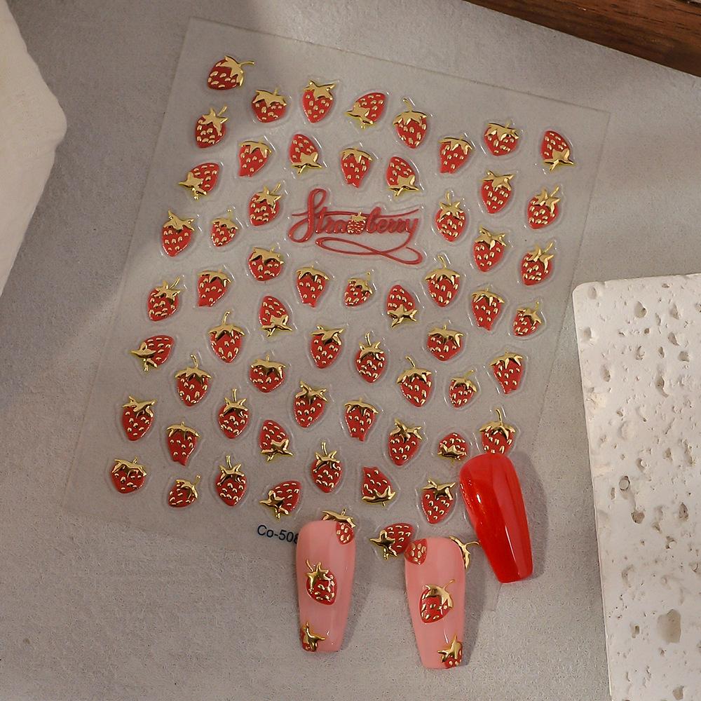 Клубничные тисненые наклейки для ногтей с горячим тиснением и декоративные наклейки для DIY