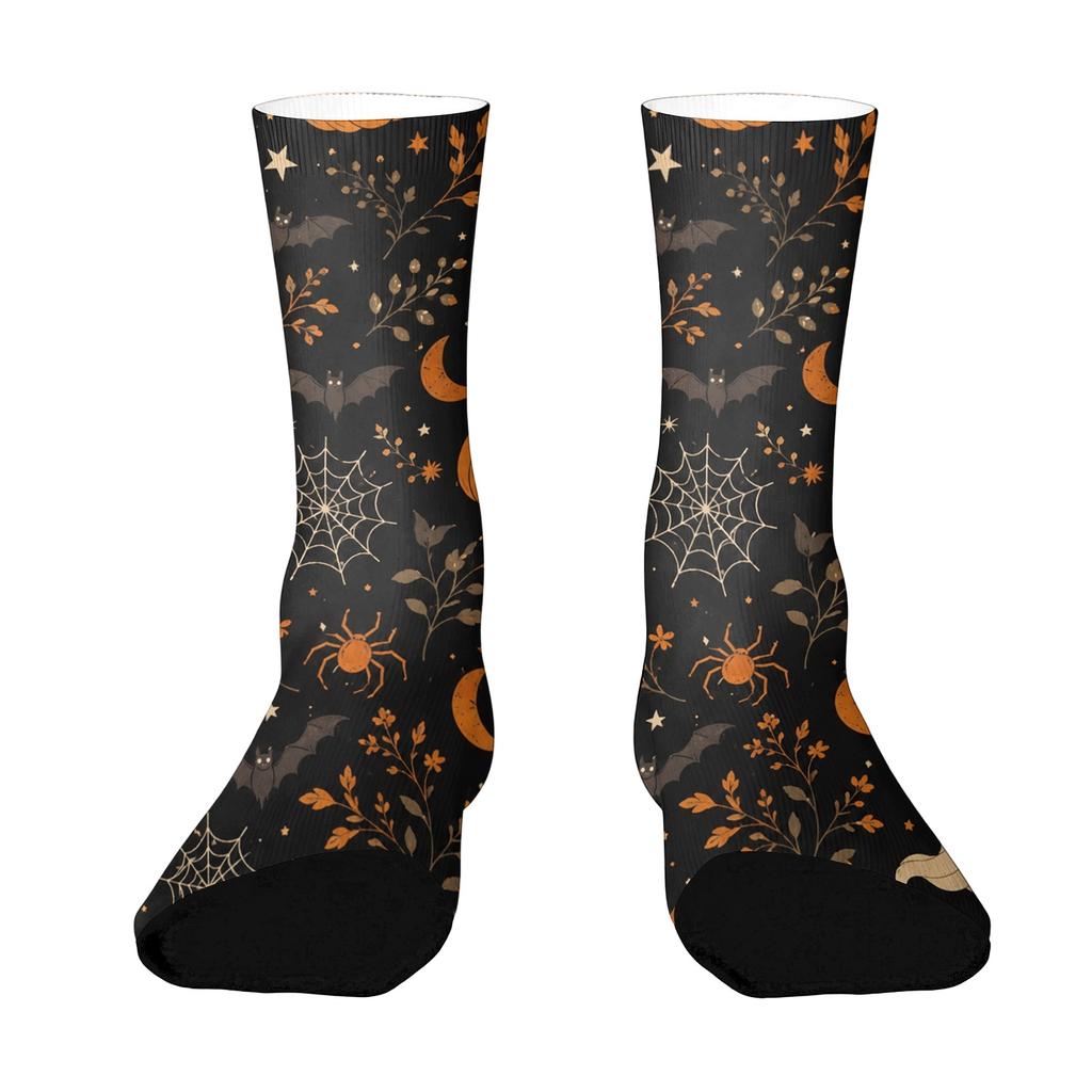 Breathable Comfortable Mid-Calf Socks with Halloween Pattern Unisex Elastic Ankle Support Socks Suitable for Daily Wear and Seasonal Use