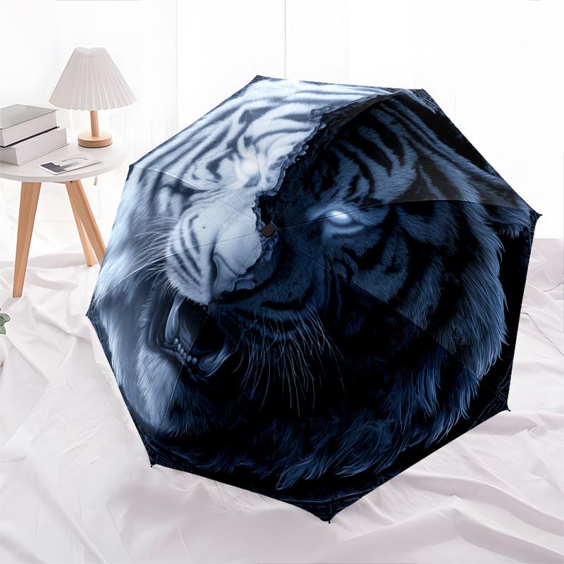 Ferocious Tiger Pattern, Automatic Folding Umbrella, Portable and Foldable Design, 8 Ribs, a Christmas or Birthday Gift.