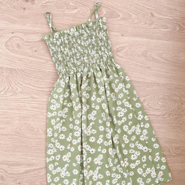 2023 Sommer Blumenbedrucktes Chiffon Mini Kleid Damen Lässig Mode Spaghetti Träger Ärmellos Elastisches Hochtaillenkleid