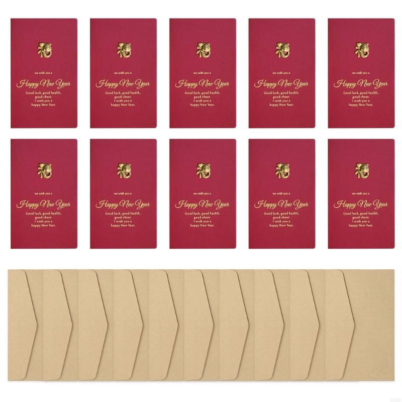 

92MF 10Pcs 2025 Year of The Snake Greeting Card with Envelope 3D Spring Festival Card