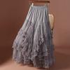 Mesh Heart Printed Skirt Women Elastic High Waist Skirt Elegant Tulle A Line Ruffle Party Skirt Long Summer Saia Feminina
