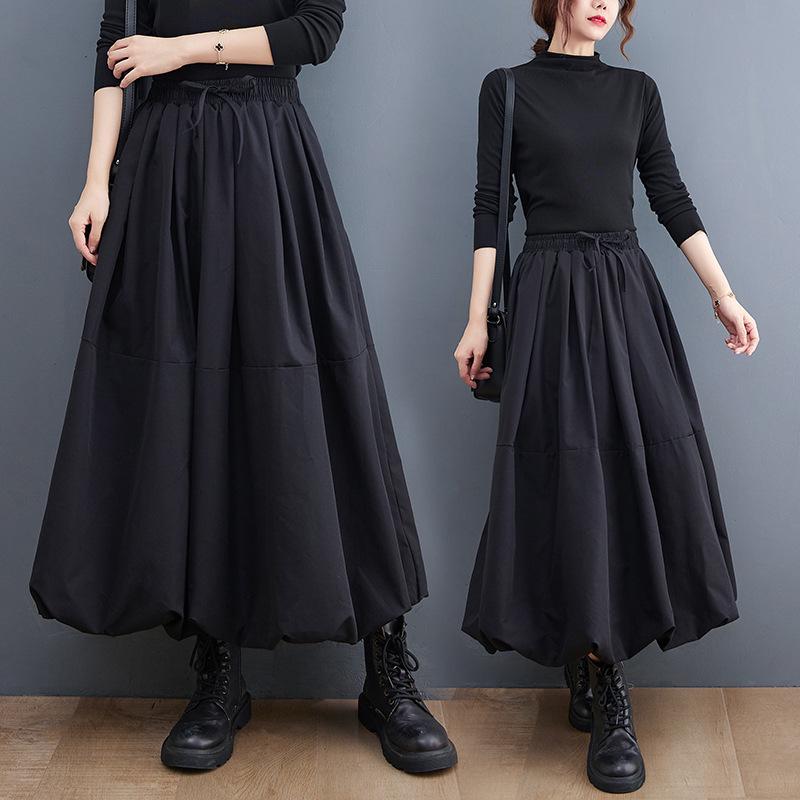 2024 Spring High Waist Slimming Elastic Tie Lantern Midi Skirt
