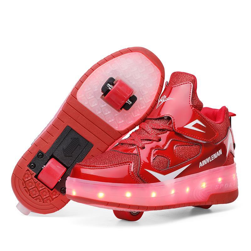 New Runaway Shoes Double-wheel Charging with Lights Boys Pulley Shoes Girls Skates Men's and Women's Shoes with Wheels Single Wheel