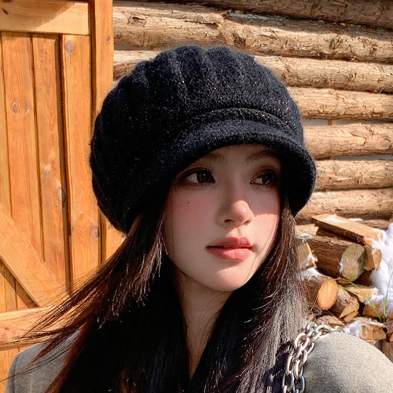 Autumn and Winter Peaked Cap Women's Bald Hat Thickened Ear Protection Hat Warm Knitted Wool Hat