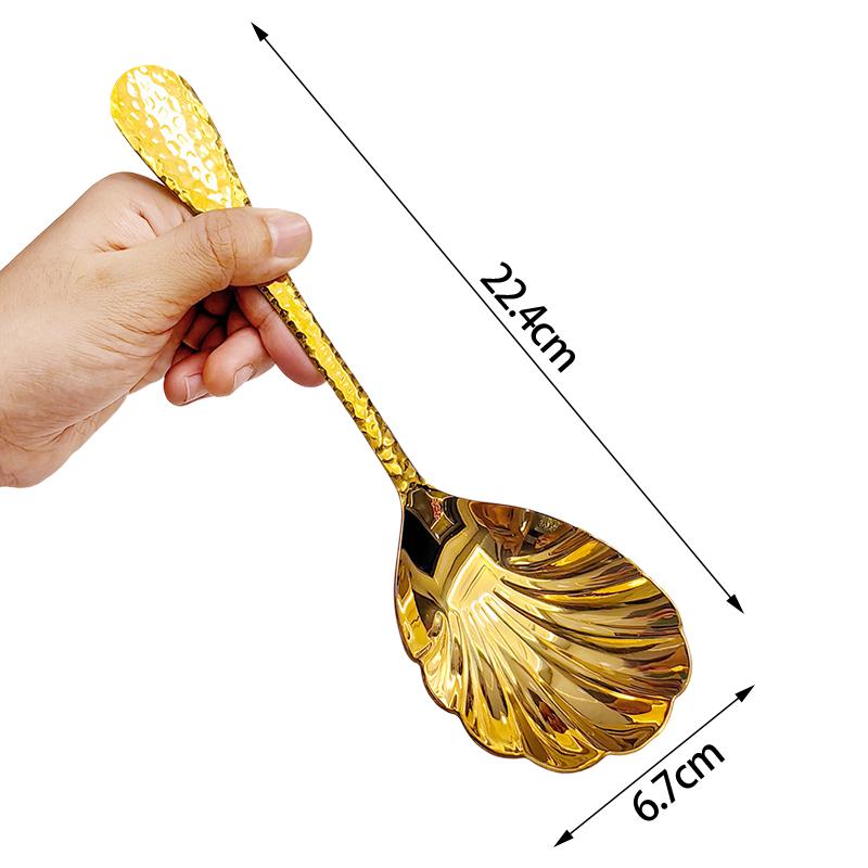 1pc Shell Shape Stainless Steel Spoon With Long Handle Ladle Restaurant Dessert Spoon Ice Cream Scoops Kitchen Accessories Tool