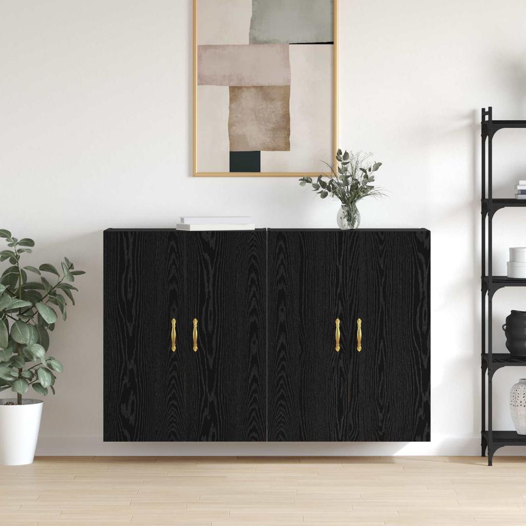 Wall Cabinet Set 2 pcs Black Oak Effect 69.5 x 34 x 90 cm
