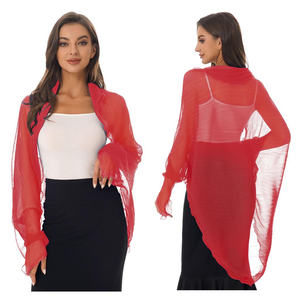 Womens Summer Chiffon Shawl Casual Long Sleeve Sun Protection Tops Open Front Shawl Wraps Scarf Driving Cover Ups Beachwear New