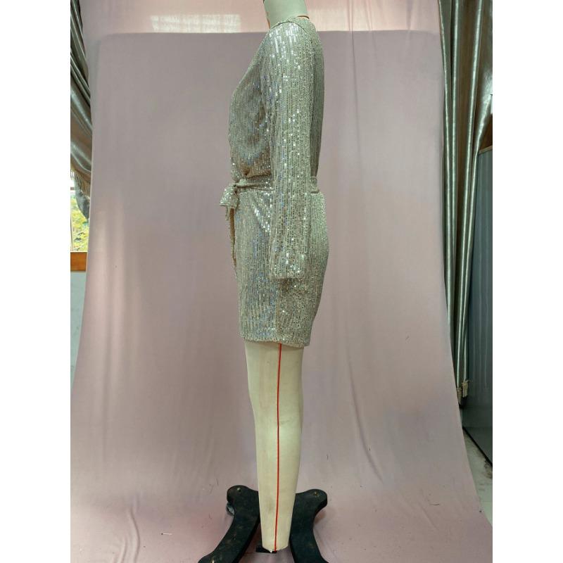 Women's Summer Sequins Long Sleeve Casual Short Jumpsuit