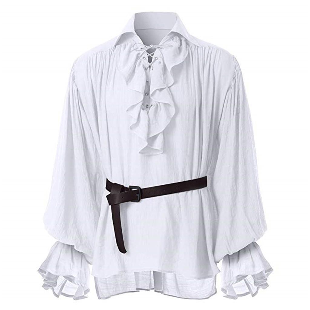 High Quality Fashion Men Bandage Long Sleeve  Shirt Gothic Man Blouse