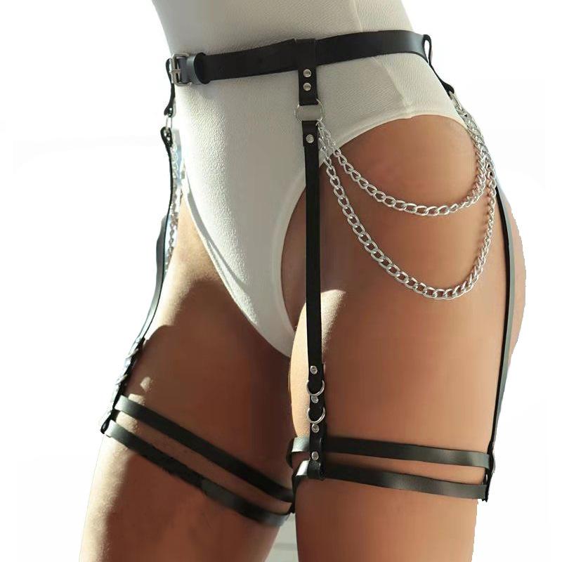 

Punk Bondage Waist Chain Pu Leather Sexy Casual Leg Ring All In One Fashion Trend Belt Body Chain