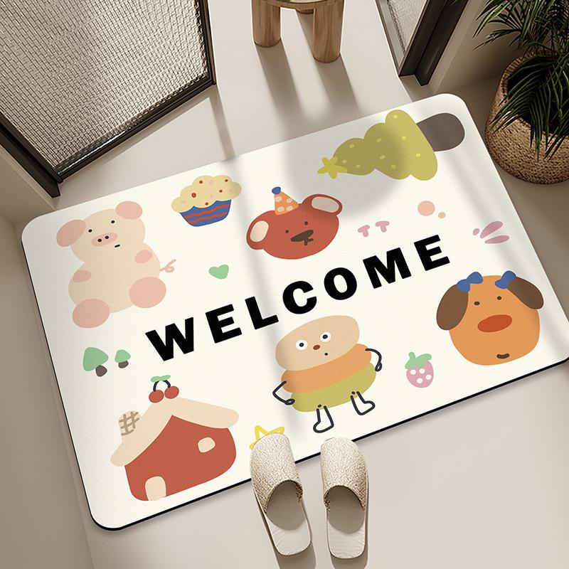 Diatom Mud Floor Mat Bathroom Water Absorption Quick-drying Foot Pad Cartoon Black Cat Dirty-resistant Anti-slip Pad Household Bathroom Entrance Mat