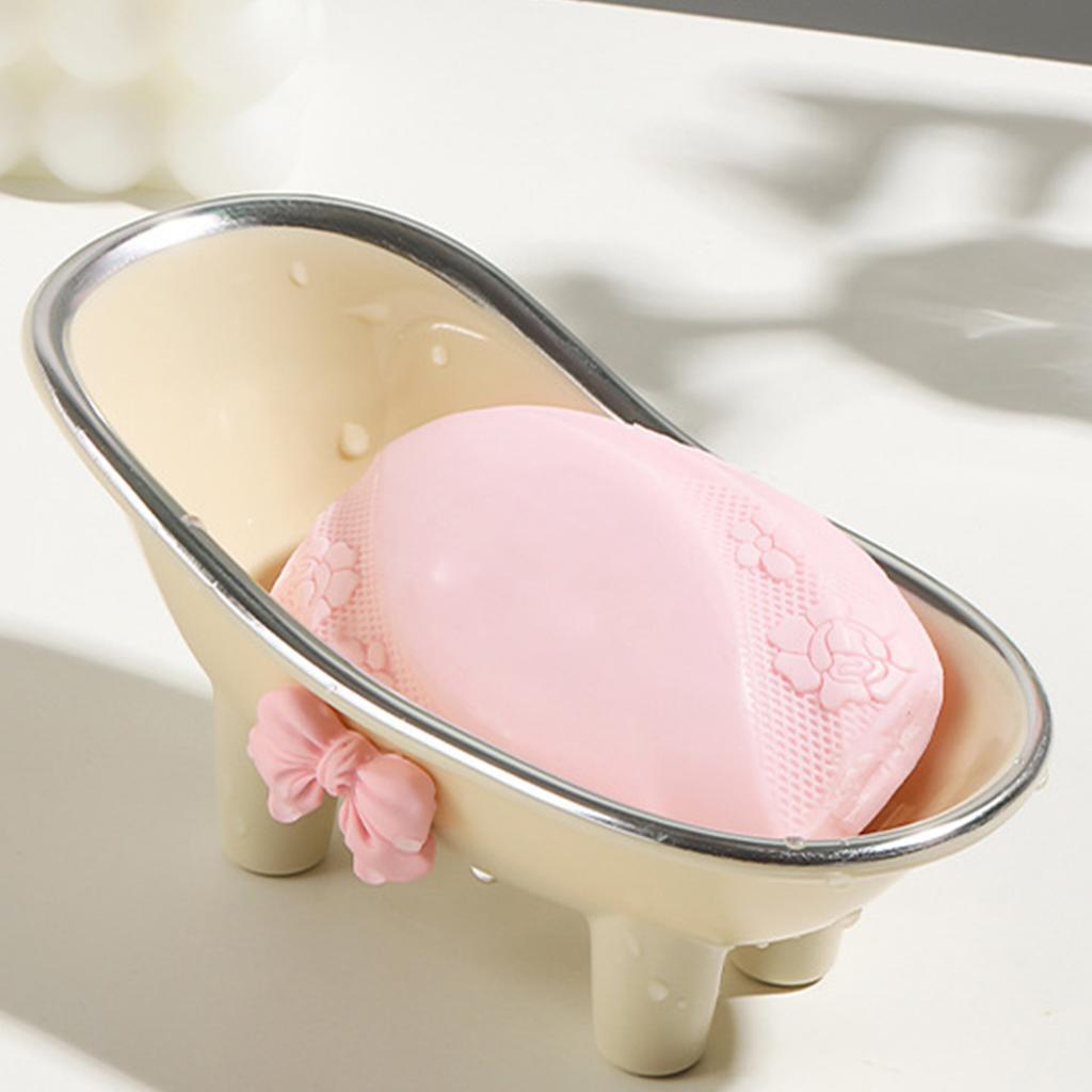 Mini Bathtub Soap Dish Plastic Decortative Soap Dish Holder with Bow Tie for Bathroom Toilet Silver Plated Style