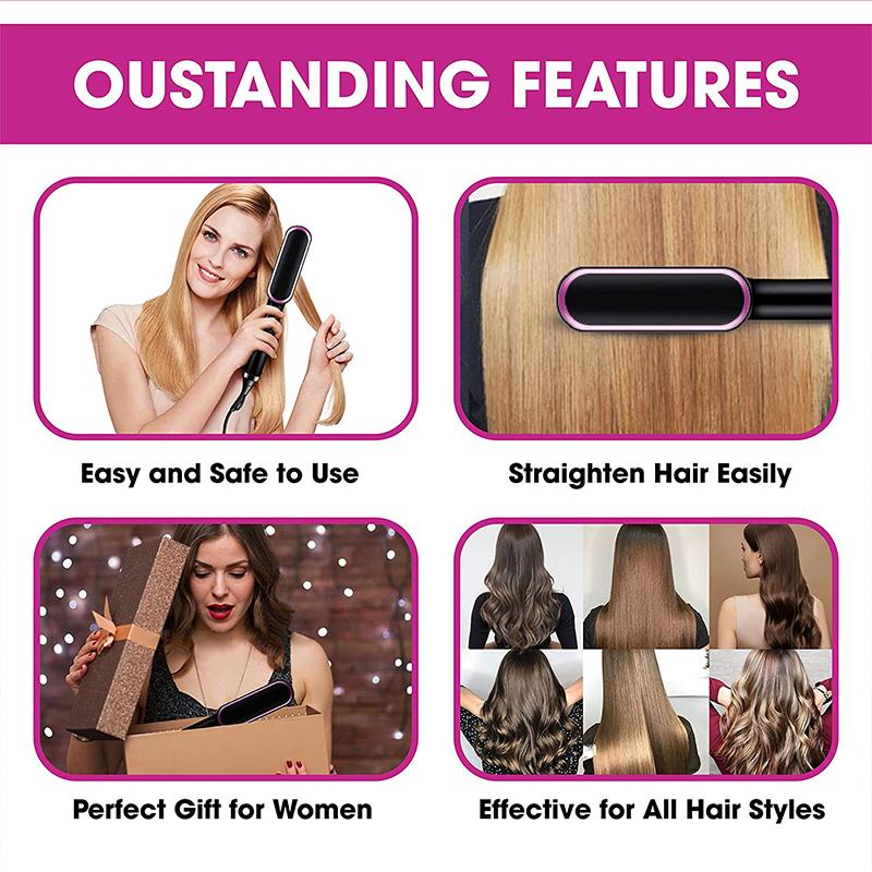 High Quality Professional Ceramic Hair Straightener & Curler Electric Fast Heating Comb Fashion Styling Brush