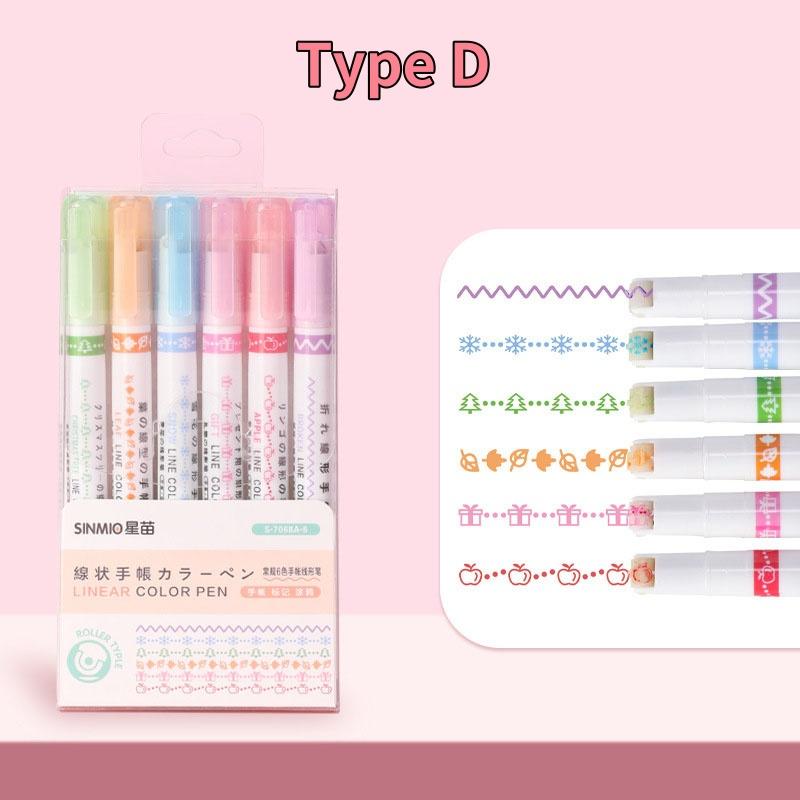 6/3pcs Flower Shape Outline Pens Highlighter Marker Curve Roller Tip Pen Stationery School Office Supplies Gifts