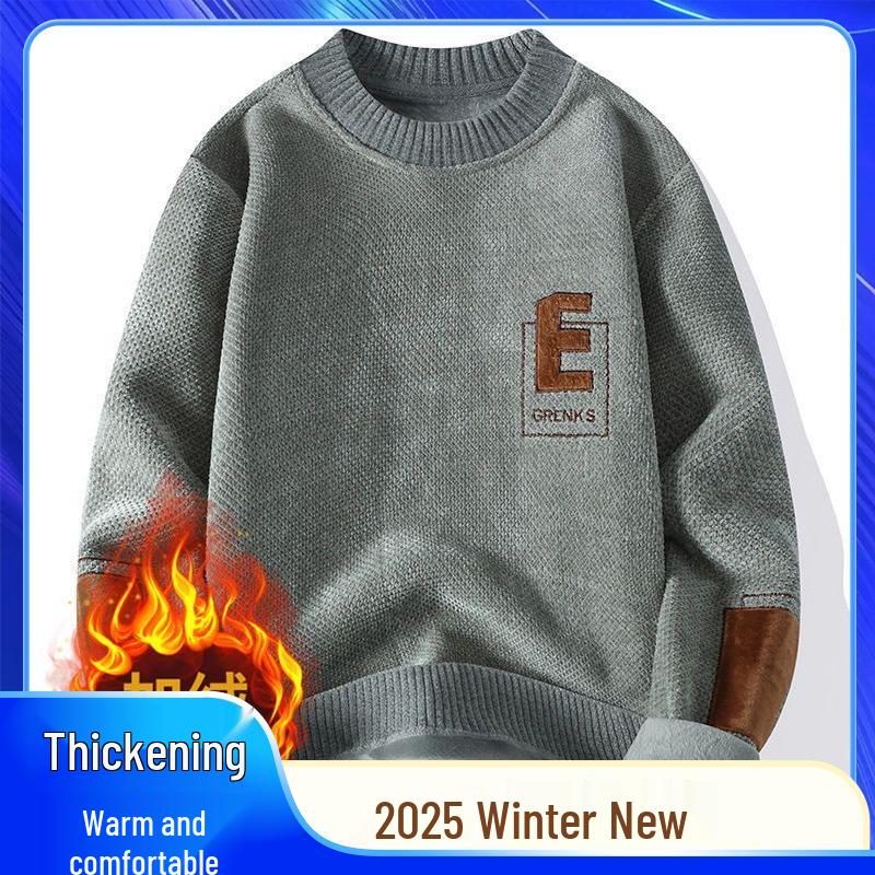 Men's Thick Velvet Sweater, Korean Style Round Neck – Warm Autumn/Winter Hoodie for Teens & University Students