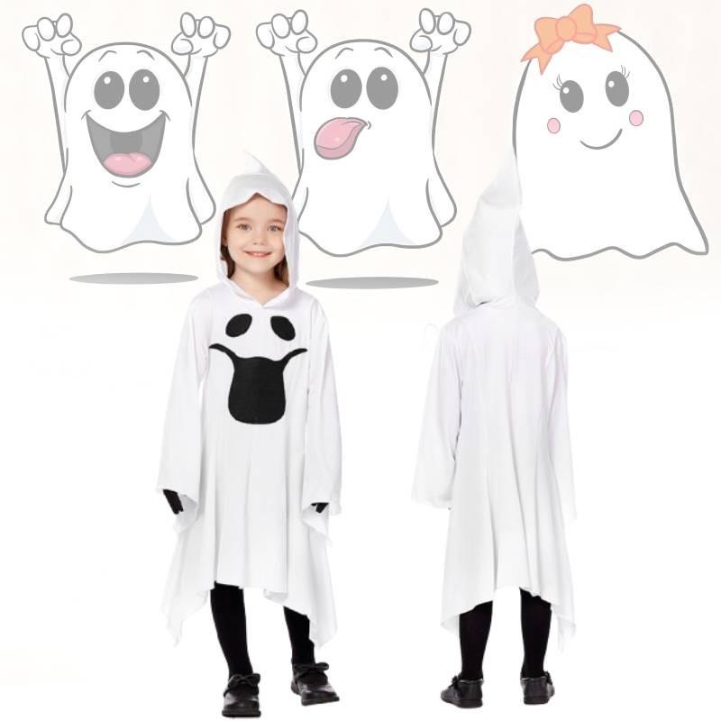 Bílý kostým Ducha pro děti s elegantními rukavicemi, ideální pro halloweenské oslavy