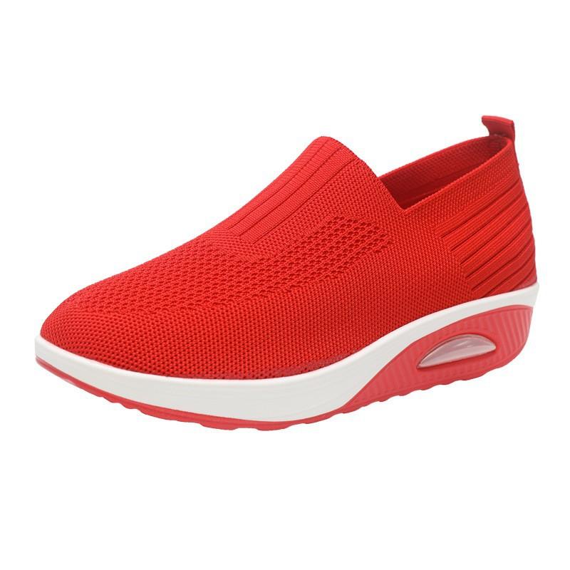 Damenschuhe Herbst neu fly-gewebtes Mesh Sockenmund dicksohlige Freizeitschuhe atmungsaktive und leichte Sportschuhe