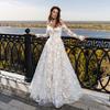 European and American New Women's Clothing Autumn and Winter Long-sleeved V-neck Pendulum Trailing Lace Dress Wedding Dress