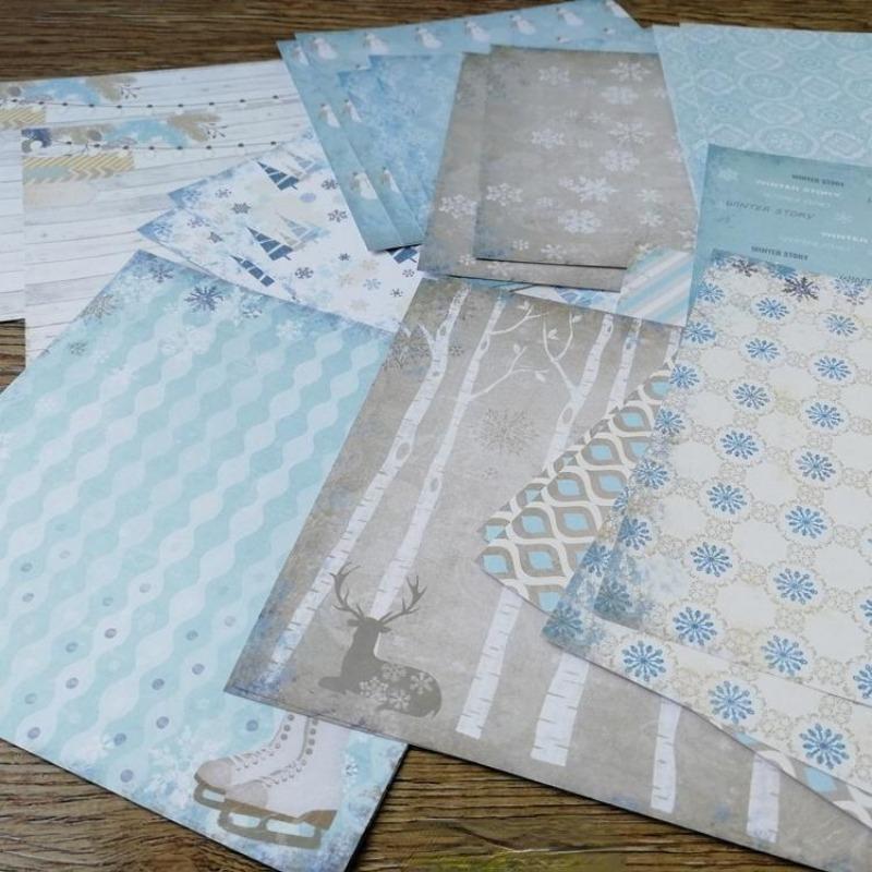 24 Sheets Winter Story Patterned Paper Scrapbooking Paper Pack Handmade Craft Paper Craft Background Pad Single-side Printed