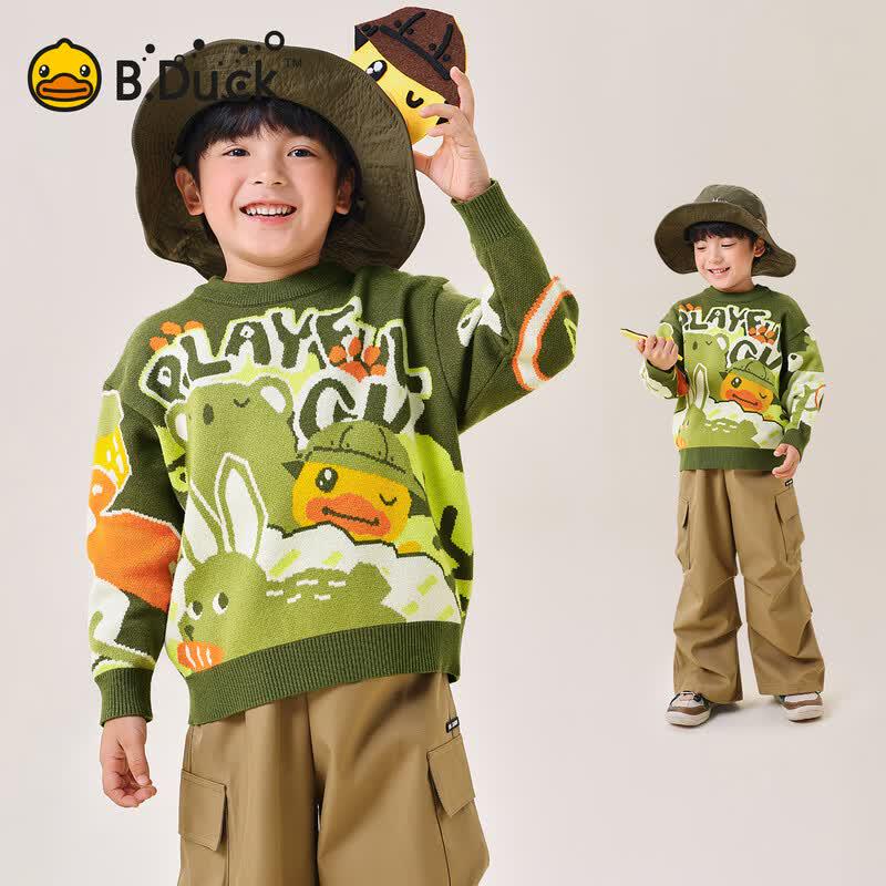 B.Duck Boys' Cartoon Pullover Sweater
